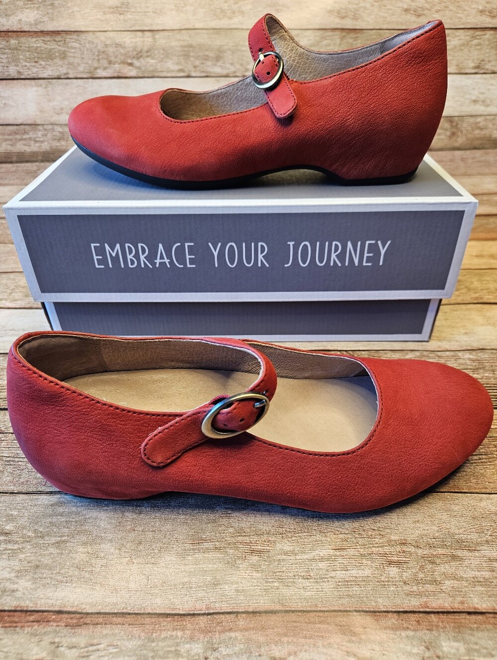 Dansko Linette Mary Jane Wedges in red milled nubuck leather. Size 38